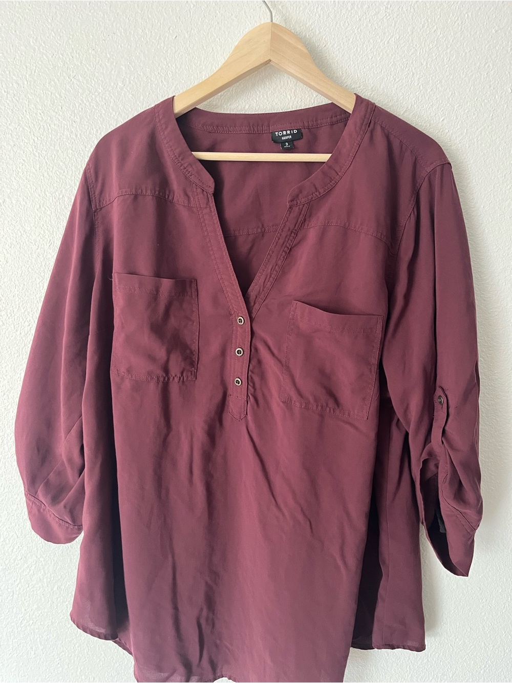 torrid Wine Split-Neck Tunic‎ with Chest Pockets